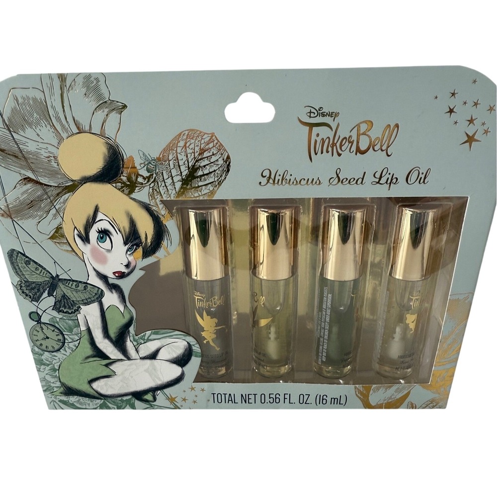 Disney Tinker Bell Hibiscus Seed Lip Oil Set Taste Beauty Glossy Balms 4 Pack